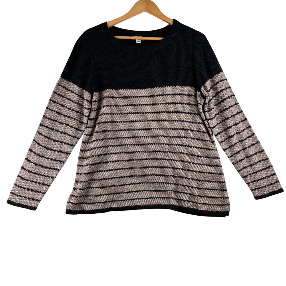 Croft & Barrow Black Brown Striped Knit Sweater Women's XL Classy Muted Quiet